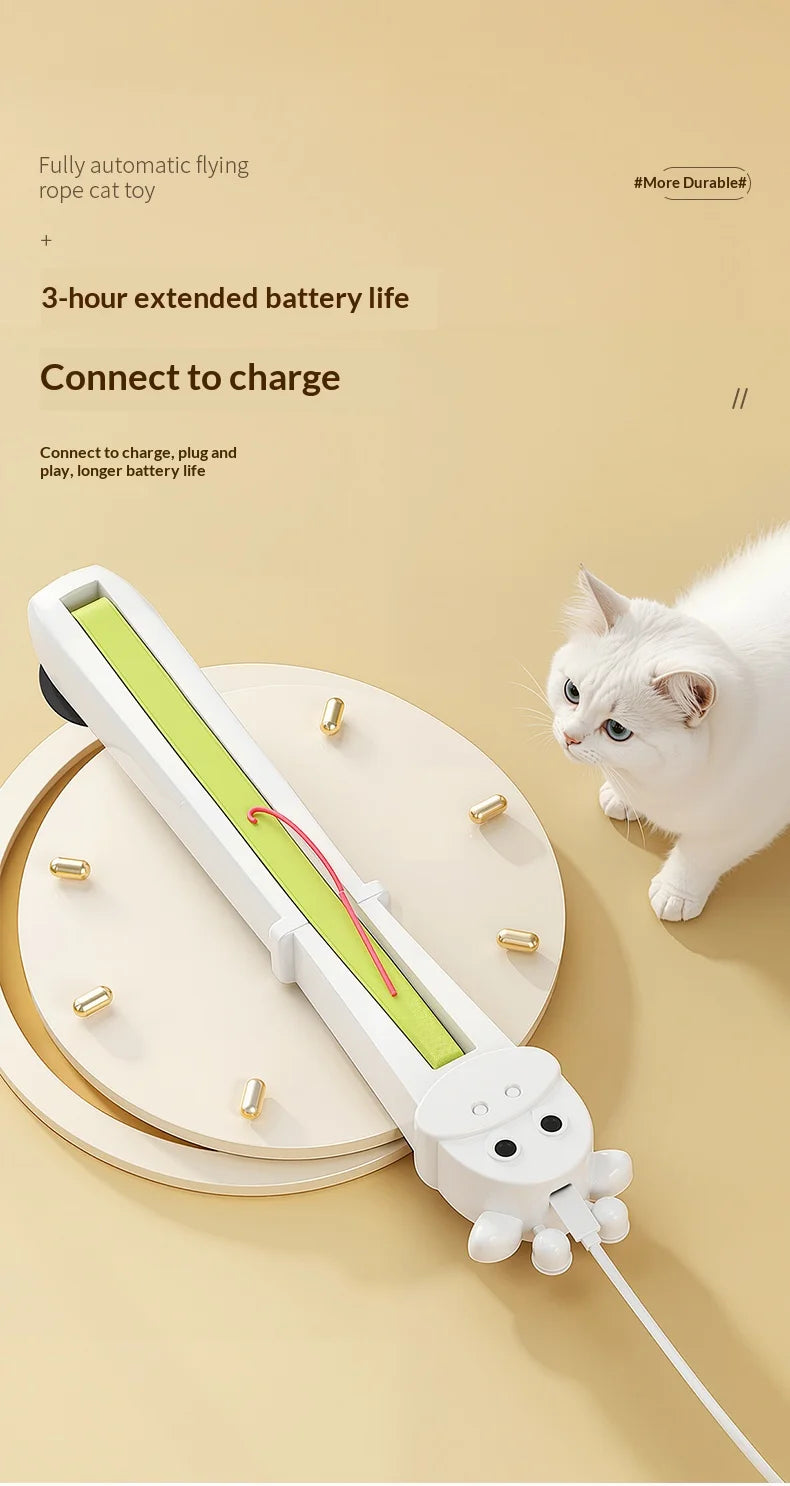 Automatic Interactive Cat Toy, Wall Mounted Cat Teaser Wand with Moving Rope, Indoor Kitten Exercise Toy for Bored Cats