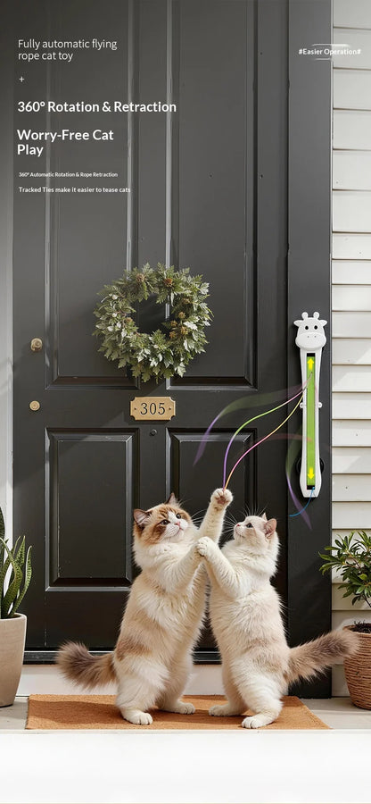 Automatic Interactive Cat Toy, Wall Mounted Cat Teaser Wand with Moving Rope, Indoor Kitten Exercise Toy for Bored Cats
