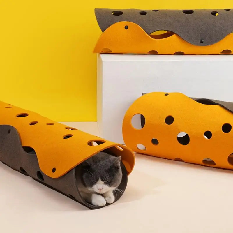 Splicing Cat Toy Felt Pom Nest Deformable Kitten Tunnel Collapsible Tube House Tunnel Interactive Pet Pusscat Security Sense