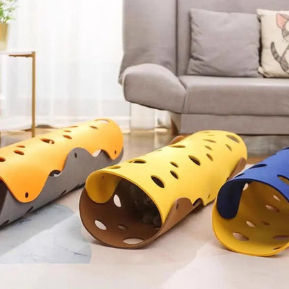 Splicing Cat Toy Felt Pom Nest Deformable Kitten Tunnel Collapsible Tube House Tunnel Interactive Pet Pusscat Security Sense