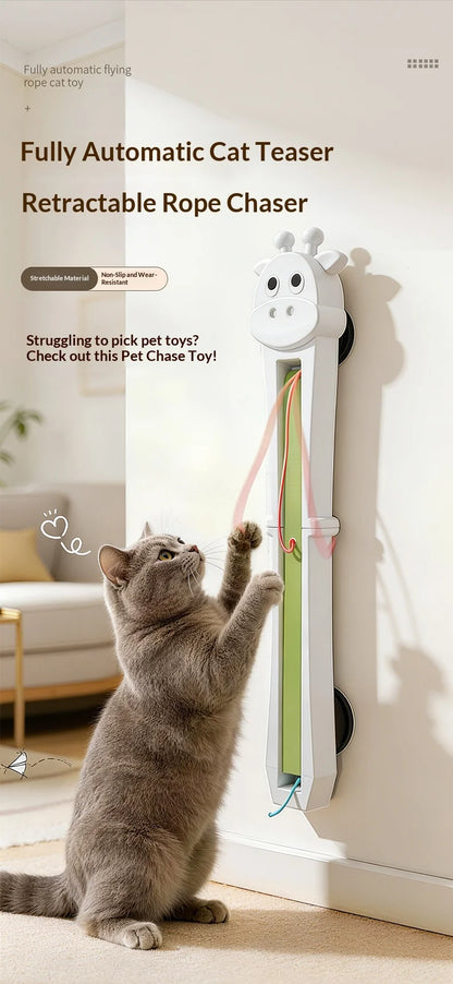Automatic Interactive Cat Toy, Wall Mounted Cat Teaser Wand with Moving Rope, Indoor Kitten Exercise Toy for Bored Cats