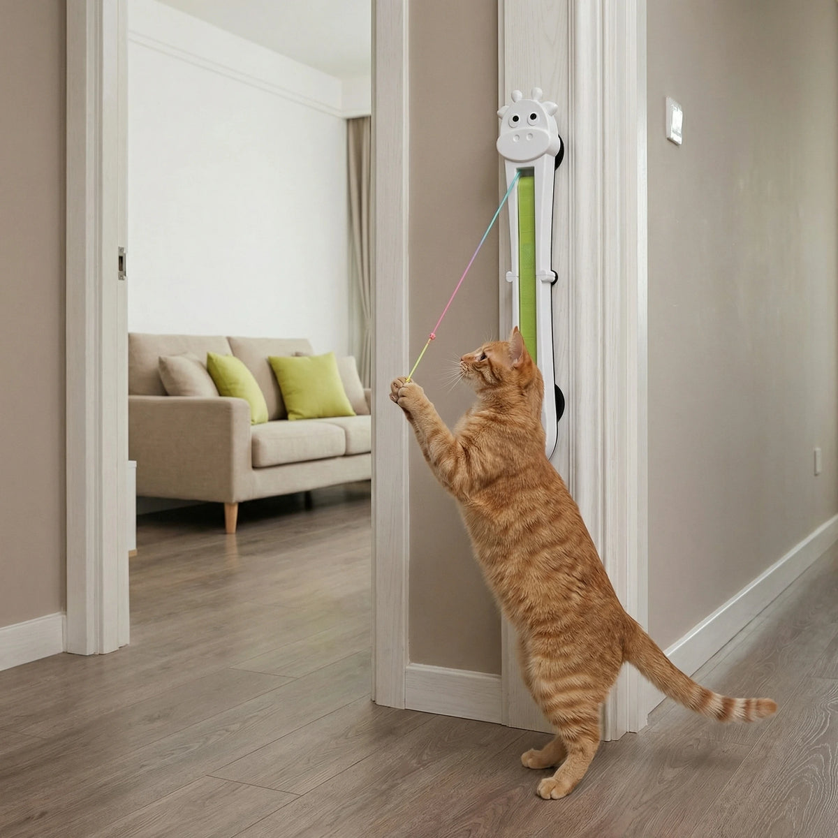 Automatic Interactive Cat Toy, Wall Mounted Cat Teaser Wand with Moving Rope, Indoor Kitten Exercise Toy for Bored Cats