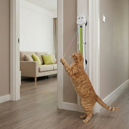 Automatic Interactive Cat Toy, Wall Mounted Cat Teaser Wand with Moving Rope, Indoor Kitten Exercise Toy for Bored Cats