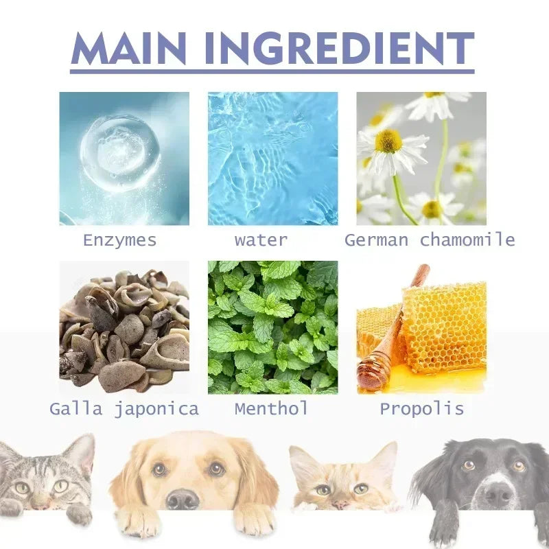 Pet Teeth Cleaning Spray Oral Care Remove Tooth Stains Keep Fresh Breath for Cats and Dogs
