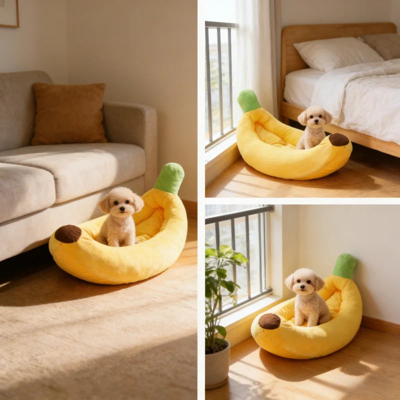 Banana Pet House Dog Cat Nest Warm Plush Toys Soft Plush Stuffed Cushion Creative Banana Home Living Room Decoration