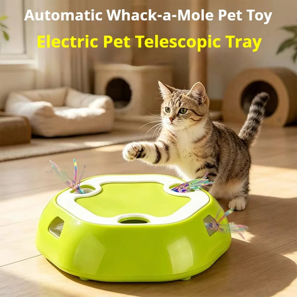Automatic Whack-A-Mole Cat Toy Motion Activated Random Interactive Enrichment Anti-Tip Stable Indoor Exercise Play Toy for Cats
