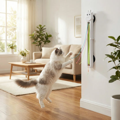 Automatic Interactive Cat Toy, Wall Mounted Cat Teaser Wand with Moving Rope, Indoor Kitten Exercise Toy for Bored Cats