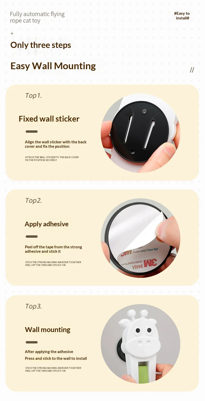 Automatic Interactive Cat Toy, Wall Mounted Cat Teaser Wand with Moving Rope, Indoor Kitten Exercise Toy for Bored Cats