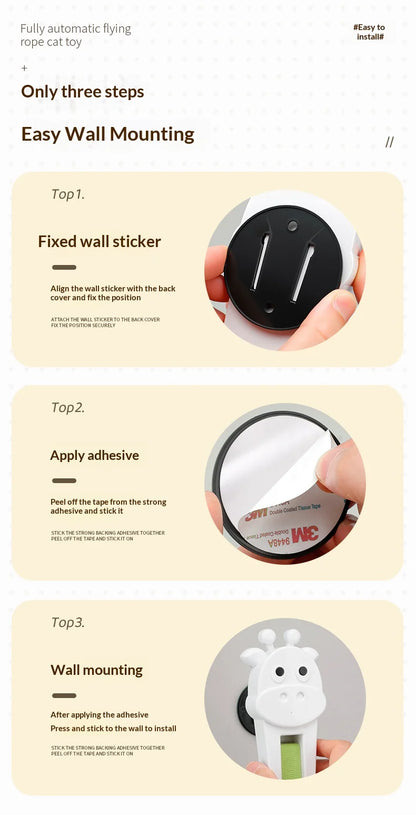 Automatic Interactive Cat Toy, Wall Mounted Cat Teaser Wand with Moving Rope, Indoor Kitten Exercise Toy for Bored Cats