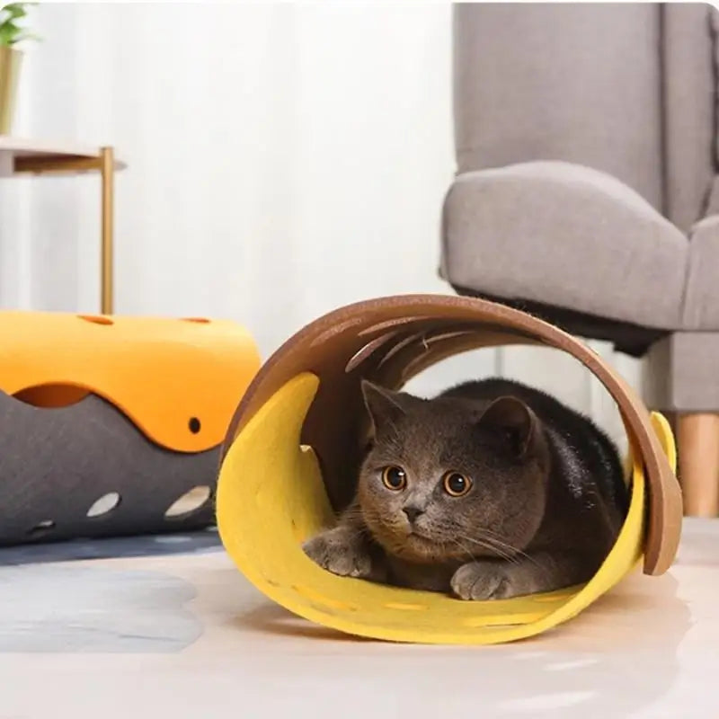 Splicing Cat Toy Felt Pom Nest Deformable Kitten Tunnel Collapsible Tube House Tunnel Interactive Pet Pusscat Security Sense