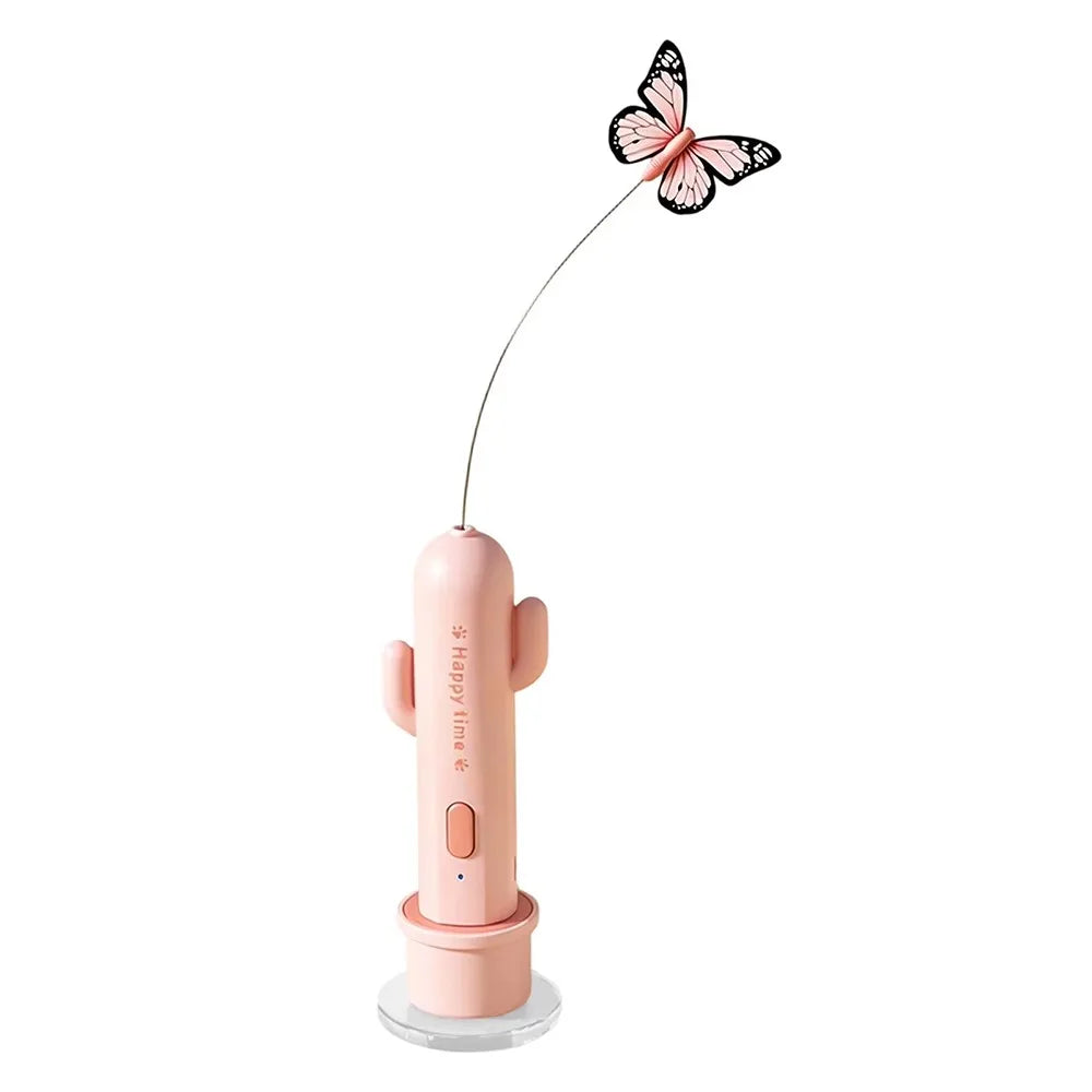 Interactive Cat Toys Butterfly Teaser Suction Cup Electric Self-Play Rod 360 Rotation Vibration Sensor