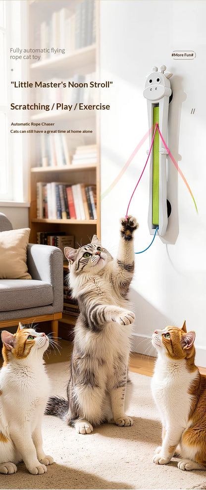 Automatic Interactive Cat Toy, Wall Mounted Cat Teaser Wand with Moving Rope, Indoor Kitten Exercise Toy for Bored Cats