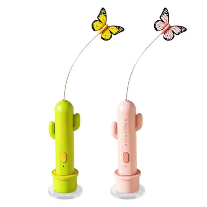 Interactive Cat Toys Butterfly Teaser Suction Cup Electric Self-Play Rod 360 Rotation Vibration Sensor