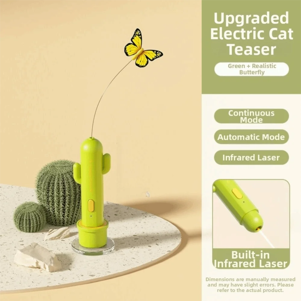 Interactive Cat Toys Butterfly Teaser Suction Cup Electric Self-Play Rod 360 Rotation Vibration Sensor