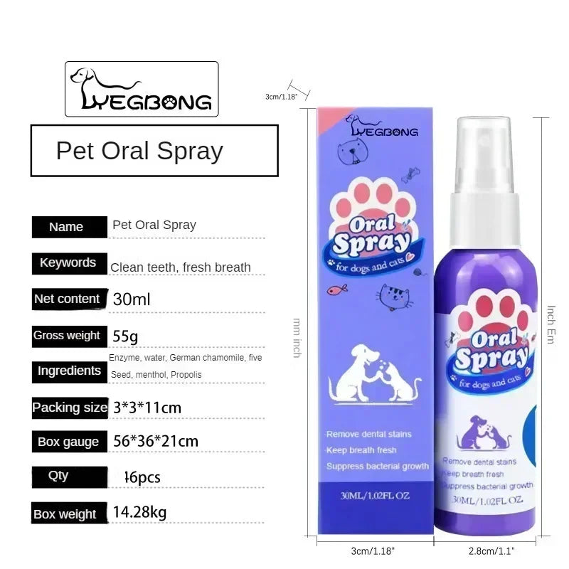 Pet Teeth Cleaning Spray Oral Care Remove Tooth Stains Keep Fresh Breath for Cats and Dogs